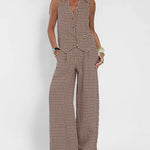 Nadorine Chic Stripes Sleeveless Vest And Wide Leg Pants Set