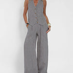 Nadorine Chic Stripes Sleeveless Vest And Wide Leg Pants Set