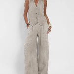 Nadorine Chic Stripes Sleeveless Vest And Wide Leg Pants Set