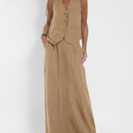 Effortlessly Chic Solid Color Sleeveless Vest And Long Skirts with Pockets Set