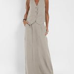 Effortlessly Chic Solid Color Sleeveless Vest And Long Skirts with Pockets Set
