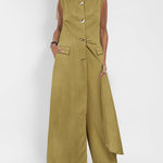 Nadorine Women's Chic Two Pieces Sleeveless Slim-Fit Long Shirt Dress and Straight Leg Pants Sets