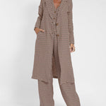 Nadorine Casual Plaid Slim Fit Long Blazers Collar Jacket With Flap Pockets