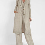 Nadorine Casual Stripes Slim Fit Long Blazers Collar Jacket With Flap Pockets