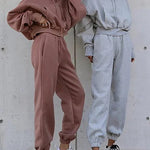 Two Piece Outfits Casual Lounge Sets Hoodied Pullover with Drawstring Tracksuit Sweatsuit
