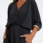V-neck Short-sleeved Loose Solid Color Caftan Dress