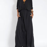 V-neck Short-sleeved Loose Solid Color Caftan Dress
