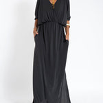 V-neck Short-sleeved Loose Solid Color Caftan Dress
