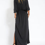 V-neck Short-sleeved Loose Solid Color Caftan Dress