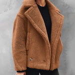 Lapel Fleece Jacket Long Sleeve Pockets Faux Fur Dressy Fall Outfits