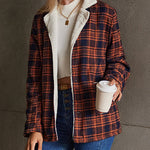 Vintage 70s Orange and Black Plaid Plush Jacket