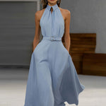 Graceful Halter Neck Midi Dress with Pockets