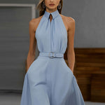 Graceful Halter Neck Midi Dress with Pockets