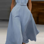 Graceful Halter Neck Midi Dress with Pockets