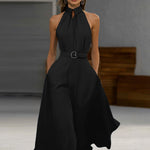 Graceful Halter Neck Midi Dress with Pockets