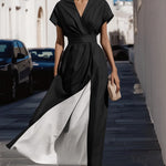 Sophisticated Contrast Color Maxi Dress