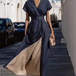 Sophisticated Contrast Color Maxi Dress