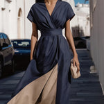 Sophisticated Contrast Color Maxi Dress