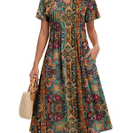 Nadorine Women's Casual Short Sleeve A-line Midi Dress with Pocket (US Only)