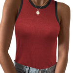 Nadorine Tank Top Crowl Neck Ribbed Knit Shirts