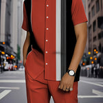 KZZ Men's Classic Striped Artistic Print Suit