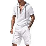 KZZ Men's Linen Hooded Two-Piece Set