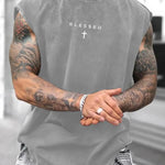 KZZ Men's Loose-Fit, Sleeveless, Printed Cropped T-Shirt