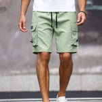 KZZ Men's Solid-Color Cargo Shorts with Flap Pockets