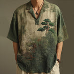KZZ Short-Sleeve Polo Shirt with Landscape Pattern