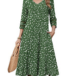Casual V-Neck A Line Flowy Eyelet Midi Dress (US Only)