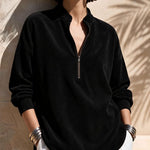 Women's Zip-Up Stand-Collar Long-Sleeve Loose-Fit Casual Corduroy Top