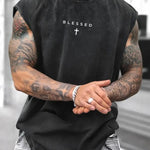 KZZ Men's Loose-Fit, Sleeveless, Printed Cropped T-Shirt