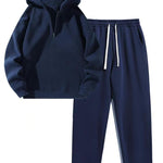 KZZ Men's solid color half zipper hooded casual pants two-piece set