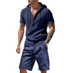 KZZ Men's Linen Hooded Two-Piece Set