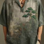 KZZ Short-Sleeve Polo Shirt with Landscape Pattern