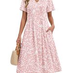 Nadorine Women's Casual Short Sleeve A-line Midi Dress with Pocket (US Only)