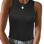 Nadorine Tank Top Crowl Neck Ribbed Knit Shirts
