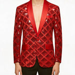 KZZ Men's Solid-Color Slim-Fit Sequin Blazer