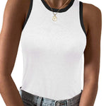 Nadorine Tank Top Crowl Neck Ribbed Knit Shirts