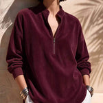 Women's Zip-Up Stand-Collar Long-Sleeve Loose-Fit Casual Corduroy Top