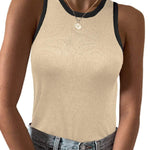 Nadorine Tank Top Crowl Neck Ribbed Knit Shirts
