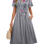 Nadorine Women's Casual Short Sleeve A-line Midi Dress with Pocket (US Only)