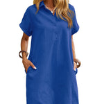 Summer Casual 100% Cotton Shirt Dress with Pockets (US Only)
