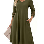 Casual V-Neck A Line Flowy Eyelet Midi Dress (US Only)