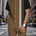 KZZ Men's Classic Striped Artistic Print Suit