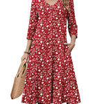Casual V-Neck A Line Flowy Eyelet Midi Dress (US Only)
