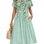 Nadorine Women's Casual Short Sleeve A-line Midi Dress with Pocket (US Only)