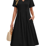 Nadorine Women's Casual Short Sleeve A-line Midi Dress with Pocket (US Only)