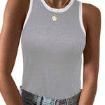 Nadorine Tank Top Crowl Neck Ribbed Knit Shirts