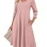 Casual V-Neck A Line Flowy Eyelet Midi Dress (US Only)